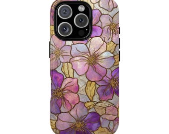Wildflower Stained Glass Mosaic Effect Tough Phone Case for iPhone 17 16 15 14 12 11 8 Pro Max Samsung  S26 S25 S24 S23 S22 S21 Plus Ultra