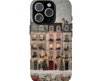 Paris Weihnachten Häuser Winterszene: Textileffekt Handyhülle für iPhone 17 16 15 14 12 11 8 Pro MAX Samsung S21 S22 S23 S24 S25 Plus Ultra