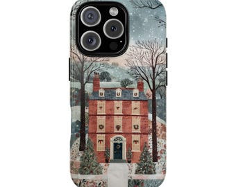 Weihnachtsrote alte Haus Handyhülle: Kuschelige Vintage Landhaus Motiv für iPhone 17 16 15 14 12 11 8 Pro MAX Samsung S21 S22 S23 S24 S25 Plus Ultra