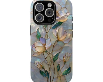 Wildflower Stained Glass Mosaic Effect Tough Phone Case for iPhone 17 16 15 14 12 11 8 Pro Max Samsung  S26 S25 S24 S23 S22 S21 Plus Ultra