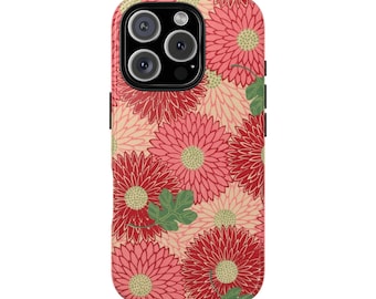 Retro Pink Chrysanthemum Tough Phone Case for iPhone 18 17 16 15 14 12 11 8 Pro Max Samsung  S26 S25 S24 S23 S22 Plus Ultra