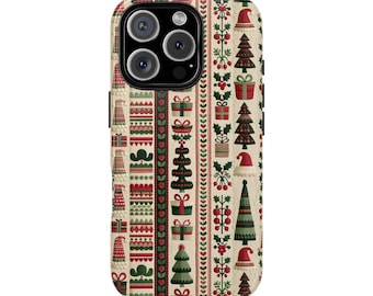 Cozy Retro Scandinavian Design Christmas Tough Phone Case for iPhone 18 17 16 15 14 12 11 8 Pro Max Samsung  S26 S25 S24 S23 S22 Plus Ultra