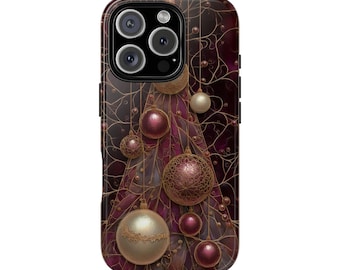 Christmas Baubles Stained Glass Effect Tough Phone Case for iPhone 18 17 16 15 14 12 11 8 Pro Max Samsung  S26 S25 S24 S23 S22 Plus Ultra