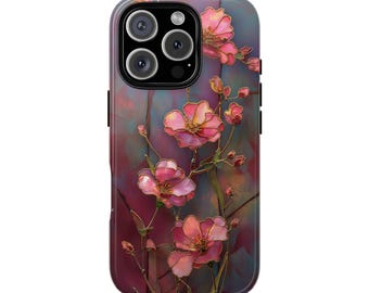 Wildflower Stained Glass Mosaic Effect Tough Phone Case for iPhone 18 17 16 15 14 12 11 8 Pro Max Samsung  S26 S25 S24 S23 S22 Plus Ultra