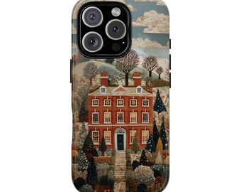 Weihnachtsrote alte Haus Handyhülle: Gemütliche Retro Country Motive für iPhone 17 16 15 14 12 11 8 Pro MAX Samsung S21 S22 S23 S24 S25 Plus Ultra Ultra