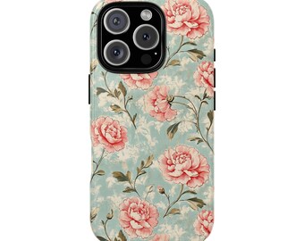 Romantic Pink Blushing Florals Tough Phone Case for iPhone 18 17 16 15 14 12 11 8 Pro Max Samsung  S26 S25 S24 S23 S22 Plus Ultra