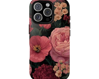 Vintage Pink Flowers Tough Phone Case for iPhone 18 17 16 15 14 12 11 8 Pro Max Samsung  S26 S25 S24 S23 S22 Plus Ultra