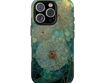 Dandelion Flower Stained Glass Mosaic Effect Tough Phone Case iPhone 18 17 16 15 14 12 11 8 Pro Max Samsung  S26 S25 S24 S23 S22 Plus Ultra