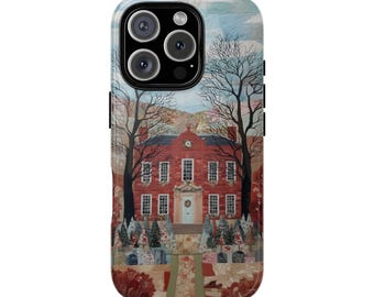 Red Christmas House Phone Case: Cosy Winter Landschaft Motiv für iPhone 17 16 15 14 12 11 8 Pro MAX Samsung S21 S22 S23 S24 S25 Plus Ultra Ultra