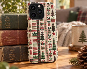 Gemütliche, robuste Handyhülle im skandinavischen Retro-Design für Weihnachten, passend für iPhone 18, 17, 16, 15, 14, 12, 11, 8 Pro Max und Samsung S26, S25, S24, S23, S22 Plus und Ultra