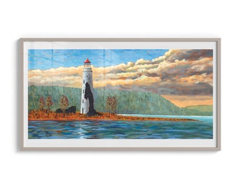 Art Print, Printed + Shipped, Northern Art, Oil Painting, Lighthouse Painting, Gift for Mom, Gift for Dad, Cottage Decor, Rustic Decor