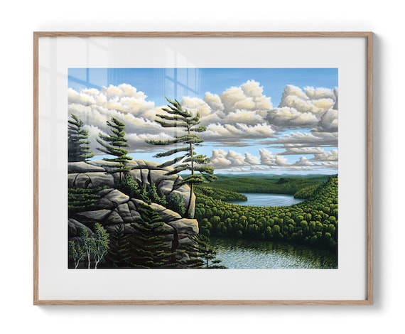 Borderless Art Print, Printed + Shipped, Canadian Landscape Oil Painting, Lake Painting, Gift for Mom, Gift for Dad, Cottage Decor