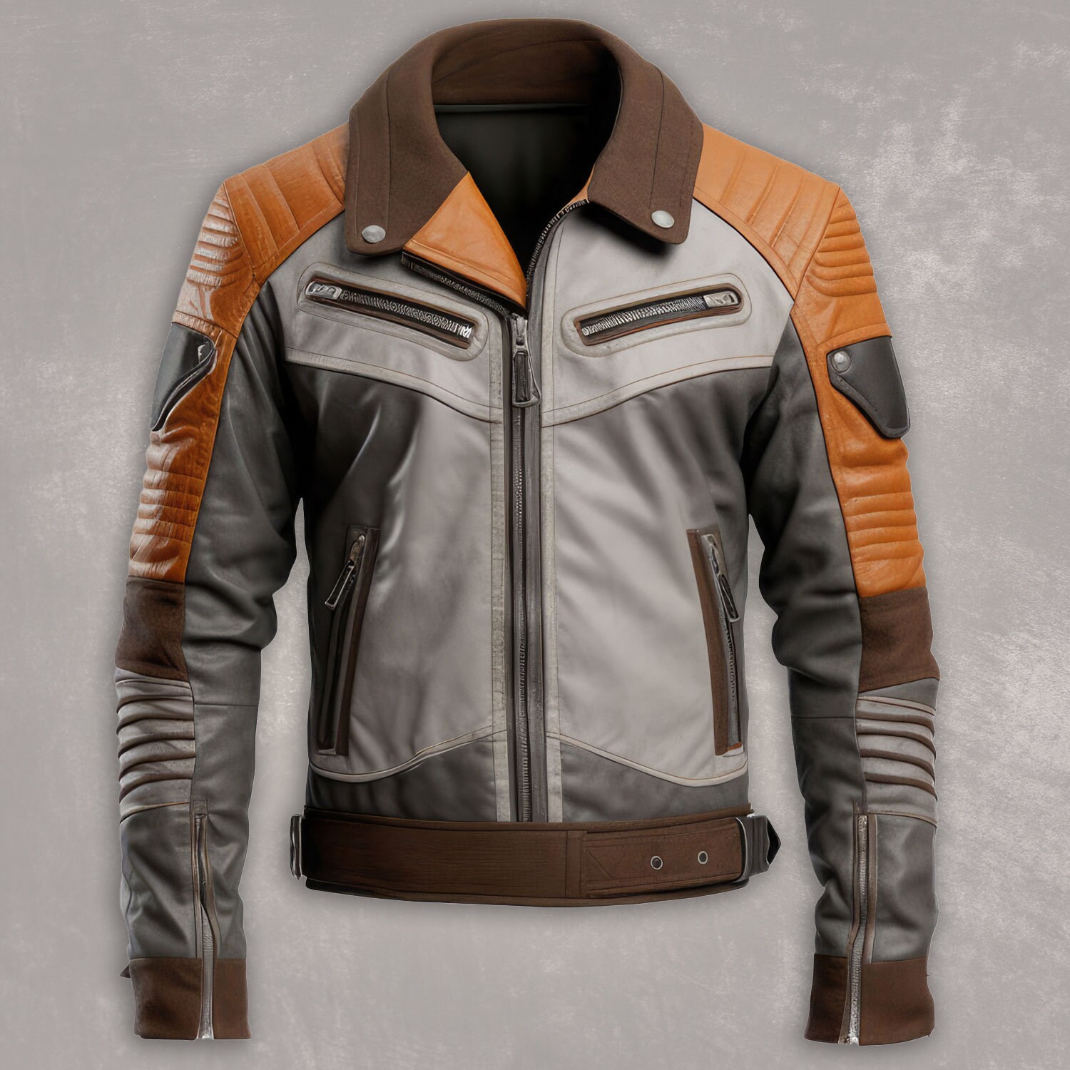 Mens Dark Grey Brown Genuine Sheepskin Biker Shirt Collar Punk ...