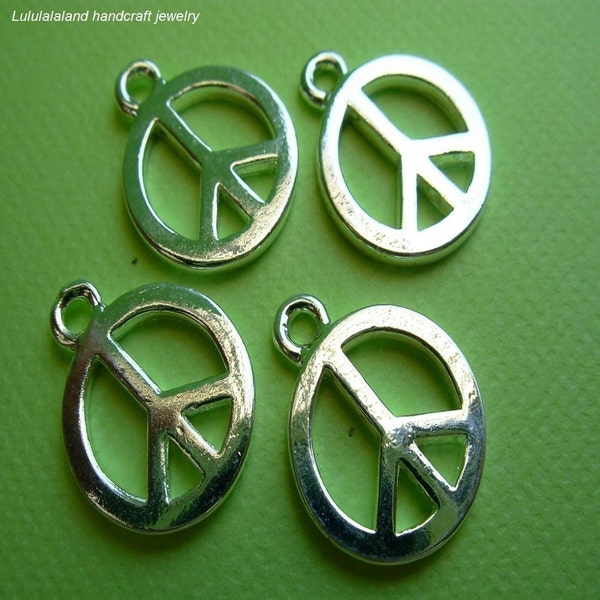 6 pieces of bright silver finish small PEACE sign pendant charm 12mm