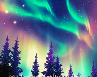 Stunning Northern Lights Digital Art Print | Vibrant Aurora Borealis Landscape
