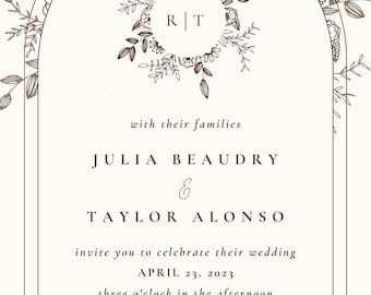 Beautiful Floral Wedding Invitation Personalized Editable Downloadable