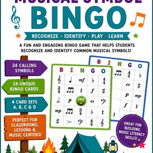 Musical Symbol Bingo | 30 Unique Cards | Music Literacy Game for Music Class