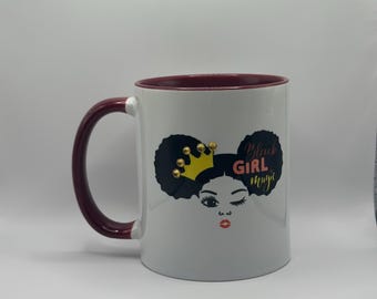 Custom Black Girl Magic Coffee Mug | Personalized Afro Hair Design