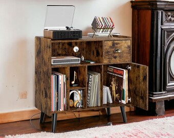 Record Player Cabinet, Wood Record Player Stand, Record Turntable Station, LP Storage, Vinyl Record Display, Record Shelf, Record Holder