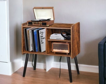 Record Player Cabinet, Wood Record Player Stand, Record Turntable Station, LP Storage, Vinyl Record Display, Record Shelf, Record Holder