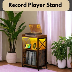 Record Player Cabinet, Wood Record Player Stand, Record Turntable Station, LP Storage, Vinyl Record Display, Record Shelf, Record Holder