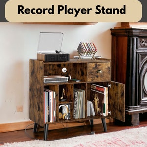 Record Player Cabinet, Wood Record Player Stand, Record Turntable Station, LP Storage, Vinyl Record Display, Record Shelf, Record Holder