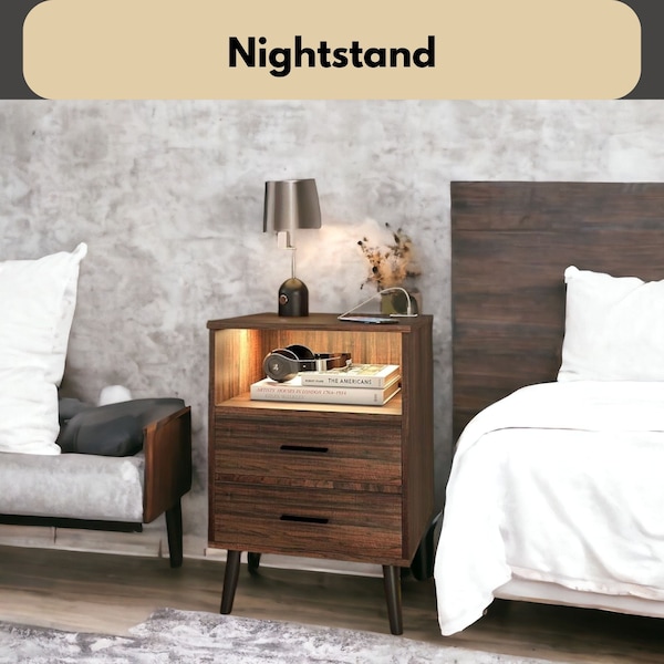 Mid Century Nightstand, Bedroom Nightstand with Drawer, Wood Nightstand, Bedside Table, Side Table, Walnut Nightstand, Farmhouse Nightstand