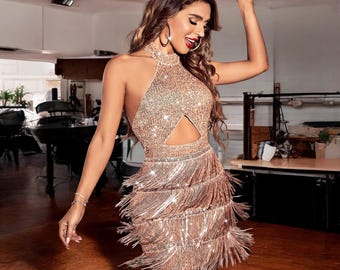 Sequin Halter Dress, Mini Sequin Dress, Sequin Sleeveless Dress, Sequin Chic Fashion, Women's Wear, Stylish Look, Women's Party Night Suit