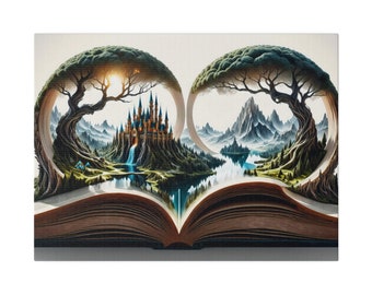 Fantasy Book Landscape Canvas Art - Whimsical Wall Decor - Magical Wall Art