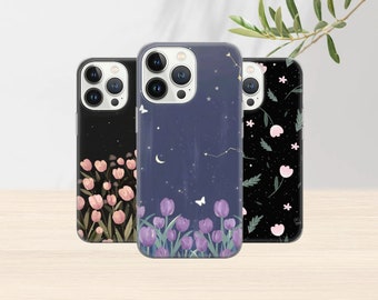 Funda de teléfono tulipanes, funda de flores para iPhone 15 14 13 12 Pro Xs SE Samsung S24 S23 S22 FE A25 A15 Pixel 8A 7 Pro