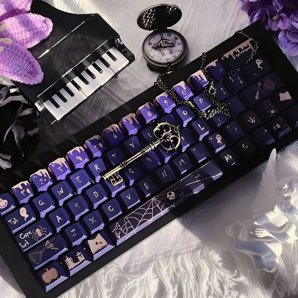 140PCS Witch Feast Keycap set, Purple Keycap, Gothic Keycaps,Cherry Keycaps, PBT Material ,Gaming Keycap for Mechanical Keyboard,Witchy Gift