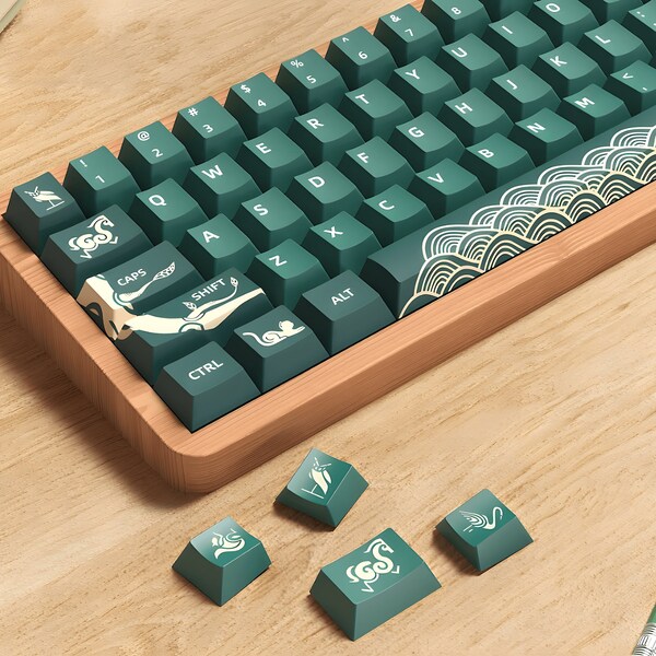 Forest Keycaps Set 158pc 138pc, Green Keycaps, ISO keycaps 6.25u 7u spacebar, Cherry Profile for Mechanical Keyboard, Animal Forest Keycaps