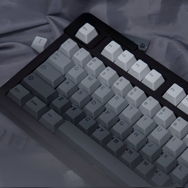 Gray Gradient Translucent Keycap Set, Backlit Keycap Set Cherry Profile Retro Mechanical Gaming Keycap Set PBT Dye-Sub Cherry Profile Keycaps