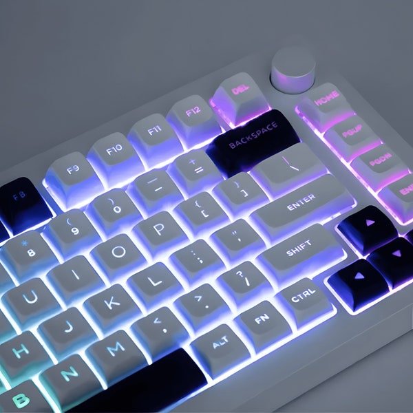 Shine Through Keycaps Set, Black White Keycap, Gaming Keycaps,PBT Material Keycaps for Mechanical Keyboard ,XVX Keycap ,Double Shot Keycaps