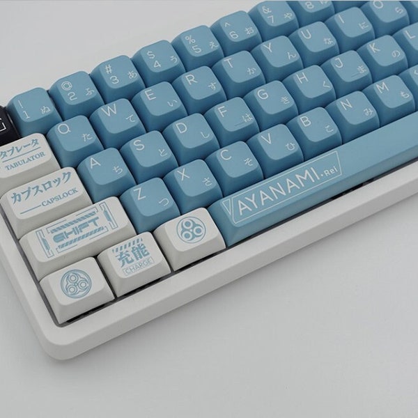 Cool Blue EVA Unit-00 Mecha PBT XDA Keycap Set pour clavier mécanique, key caps, anime keycaps, gamer gift, keycaps set 142pcs