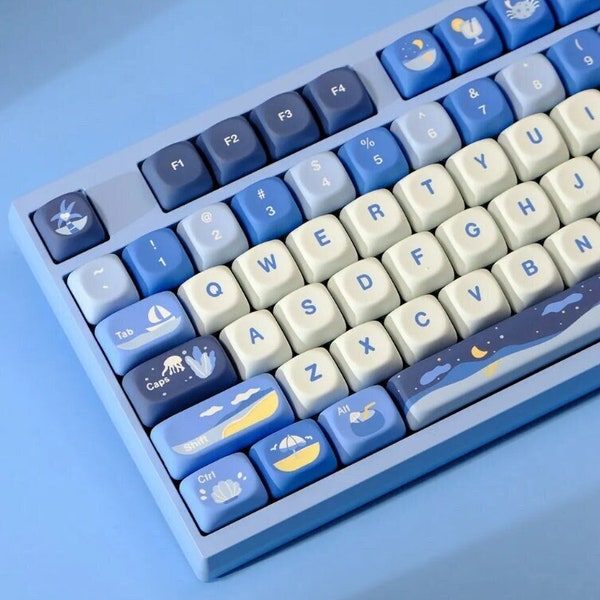 131Keys Blue Ocean Theme Keycap Set, Sea Creatures Keycap, Blue Keycap, PBT Keycap, MOA Profile Keycap, Gaming Keycap, Mechanical Keyboard