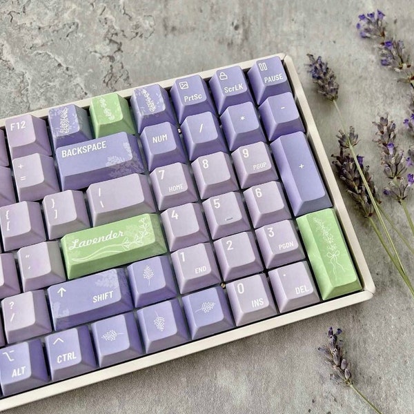 Lavender Keycap Set, Cherry Profile, PBT, Cherry MX Stem, Dye-Sub Legends, plants keycaps, nature, keycap, purple keycaps, custom keycaps