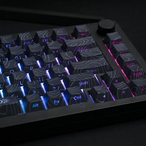 Backlit Black Contour Waves Side Print Keycap Set for Mechanical Gaming Keyboard,Cherry Profile,MX Switch Type, PBT Material, 132 keys