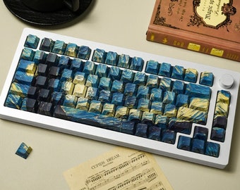 Starry Night Keycap Set, Side Printed Keycaps, The Great Wave Starry Night, Starry Night Vincent van Gogh, Keycaps for mechanical keyboard