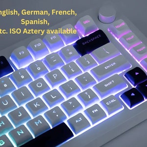 Shine Through Keycaps Set- Backlit Nordic Key Caps Set, White, ISO, ANSI, Qwertz, Mechanical Keyboard, Cherry Mx, es / fr / Ger Keycap set