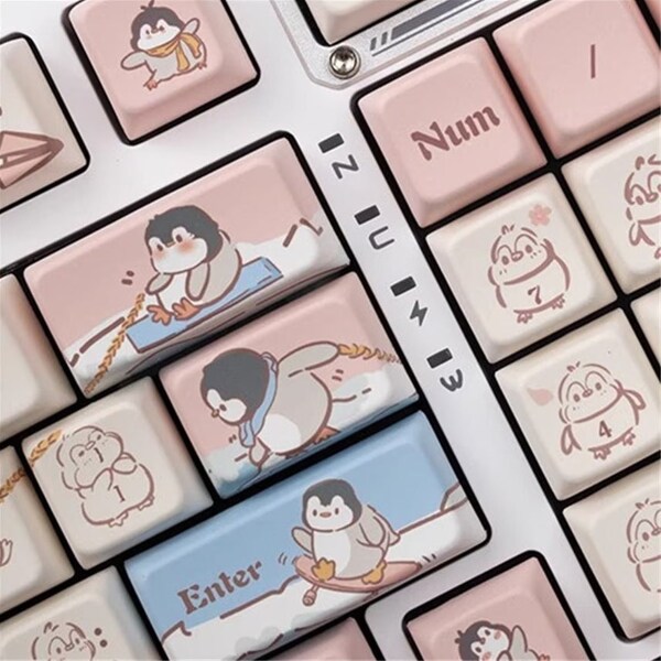 Happy Penguin Family Theme Keycap Set, Cute Animated Animal Keycaps, MDA Keycap 120+pcs,PBT Keycap, Mechanical Keyboard Keycap,Keycap Gift