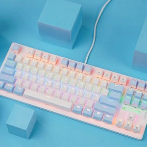 Pastel Lighting Keyboard, 87 Keys USB Wired Gaming Keyboard, Modern Mechanical Gaming Keyboard, Office Game Mechanical Keyboard Mouse Set Bild 1