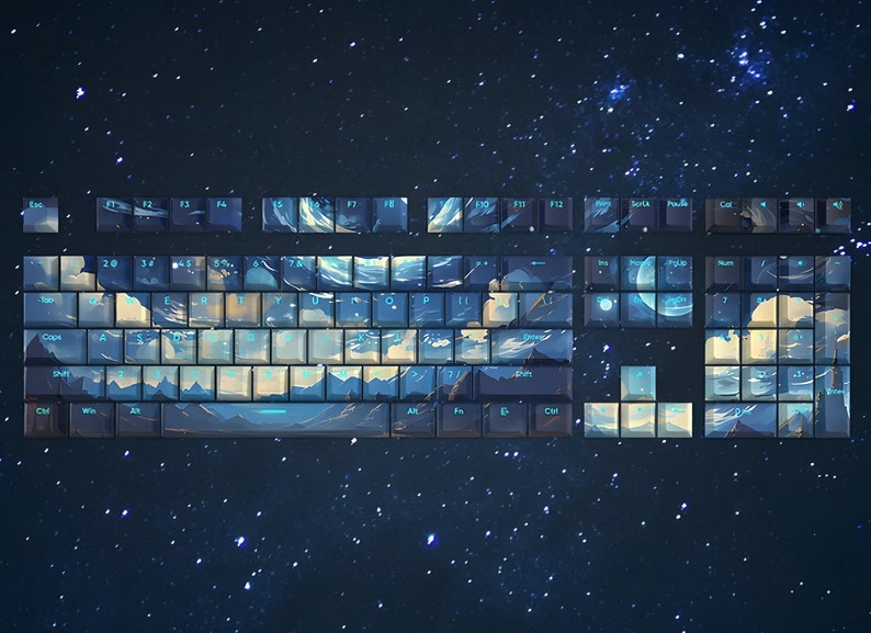 Backlit space Interstellar Keycap Set, Set 135pcs, Cherry Profile for Mechanical Keyboard, Cyberpunk Keycap Set, Neon Keycap Set, Gifts image 2