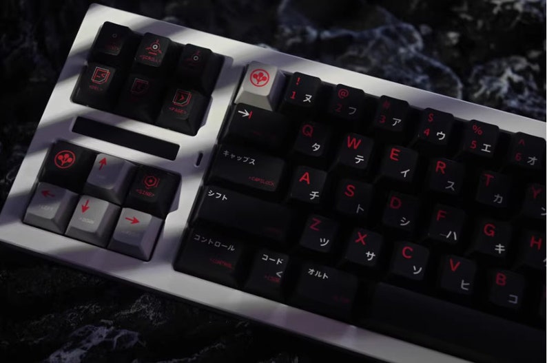 Cool Cyberpunk Arasaka Japanese Keycaps Set for Mechanical Keyboard, Cherry Profile, ISO Keycaps, PBT keycaps, 143 keys, Keyboard Decor image 3