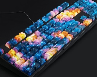 Starry Night Translucent Key Cap Set, OEM Profile keycaps Set, Dye-sub key caps, Keyboard Decoration, 108 Keycaps