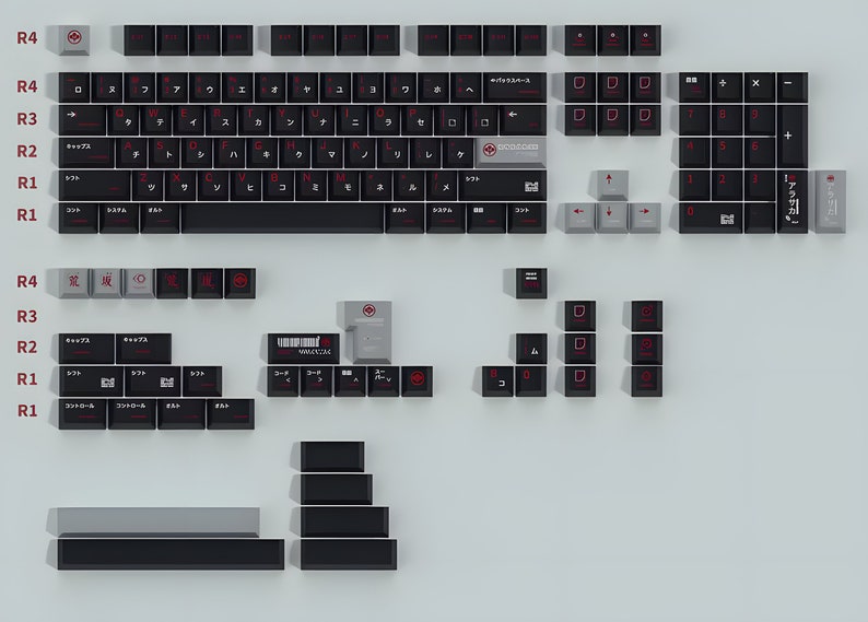 Cool Cyberpunk Arasaka Japanese Keycaps Set for Mechanical Keyboard, Cherry Profile, ISO Keycaps, PBT keycaps, 143 keys, Keyboard Decor image 5