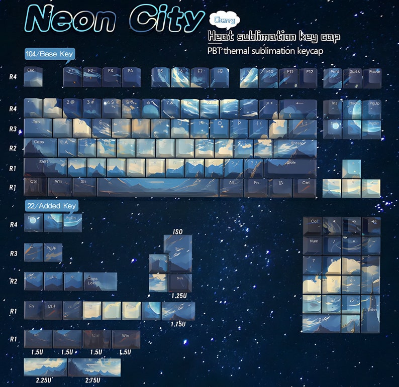 Backlit space Interstellar Keycap Set, Set 135pcs, Cherry Profile for Mechanical Keyboard, Cyberpunk Keycap Set, Neon Keycap Set, Gifts image 1