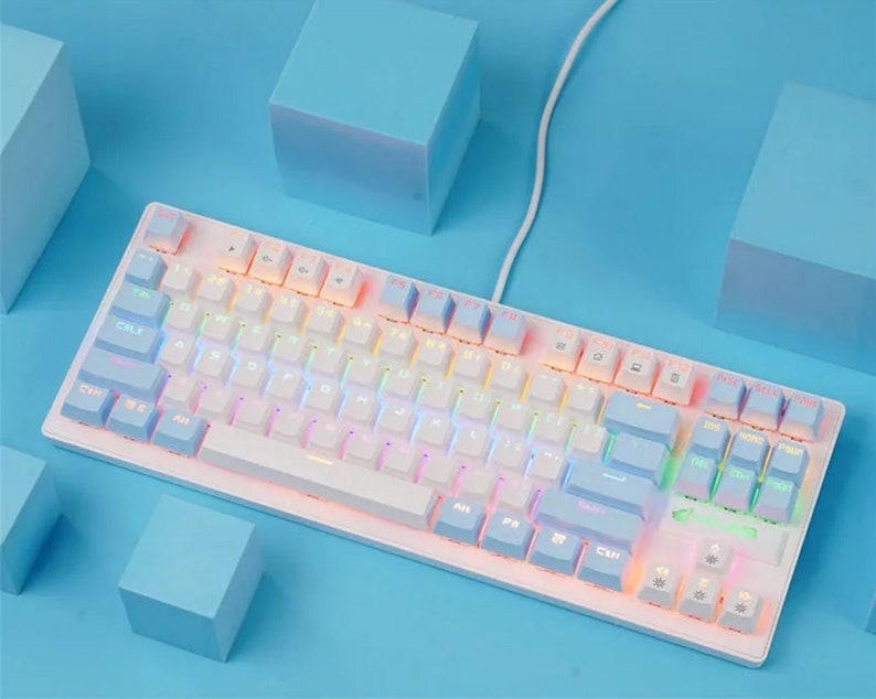 Pastel Lighting Keyboard, 87 Keys USB Wired Gaming Keyboard, Modern Mechanical Gaming Keyboard, Office Game Mechanical Keyboard Mouse Set Bild 1