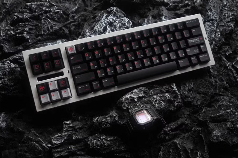 Cool Cyberpunk Arasaka Japanese Keycaps Set for Mechanical Keyboard, Cherry Profile, ISO Keycaps, PBT keycaps, 143 keys, Keyboard Decor image 4