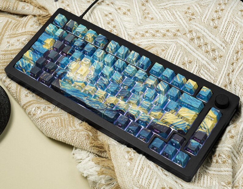 Starry Night Keycap Set, Side Printed Keycaps, the Great Wave Starry Night, Starry Night Vincent